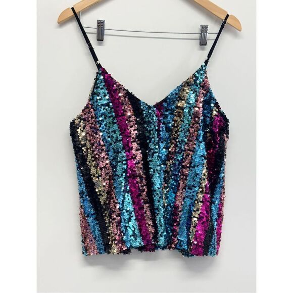 Francesca’s Sequin Cami Top Multicolor Medium V Neck NEW - Picture 5 of 9